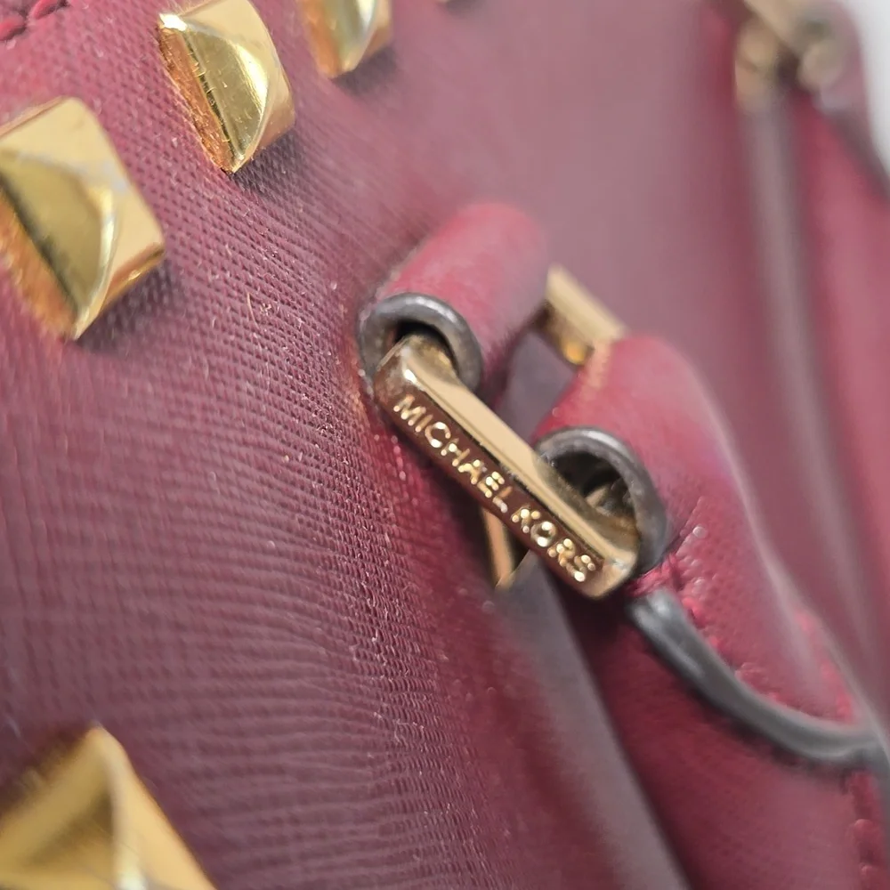 Michael Kors Burgundy Medium Selma Studded Saffiano Satchel - Picture 12 of 14